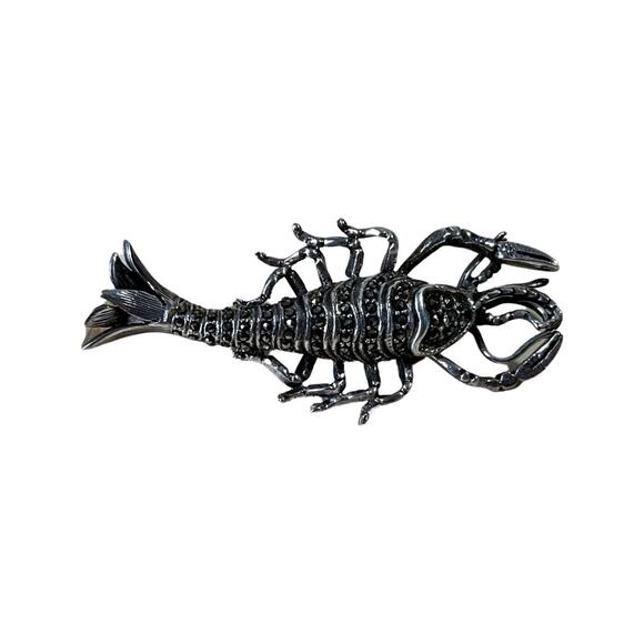 Silver Marcasite Lobster Brooch, Sterling Aquatic Animal Brooch, Crawfish Pin - Picture 3 of 8